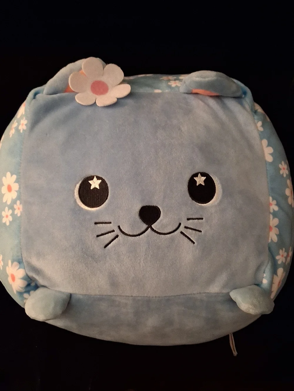 Moosh-Moosh Blue Floral Cat Plush Pillow with Daisy Accent